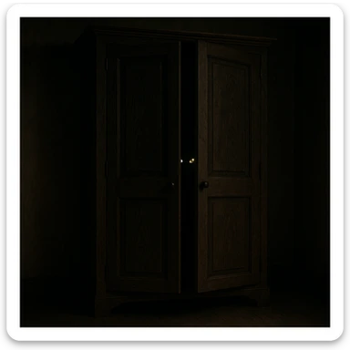 wardrobe doors ajar with eerie eyes shining from the darkness inside, suggesting the boogeyman is lurking sticker