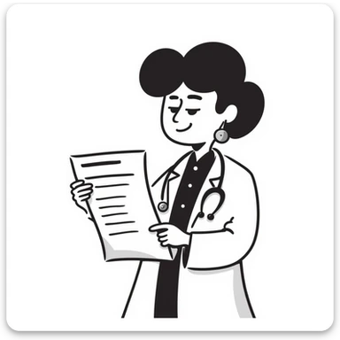 a doctor with a stethoscope holding a large bill or money, looking greedy or smug, symbolizing high charges, hand drawn doodle style sticker