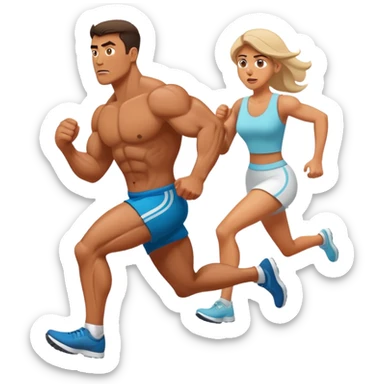 a muscular man afraid and running from his wife sticker