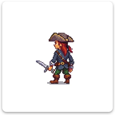 pirate character walking animation, 32-bit style, game sprite, side view sticker