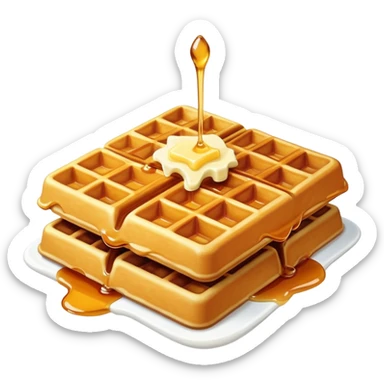 Golden crispy waffle with maple syrup and a square of butter on top sticker