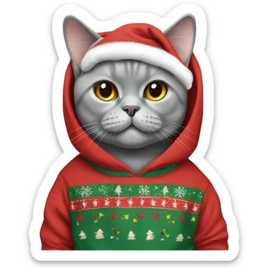 British shorthair cat wearing christmas Sweatshirt  sticker