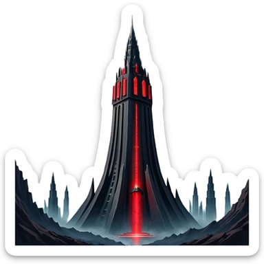 Barad Dúr from Lord of the Rings, Dark, giant Tower, with red laser beams shooting into the sky sticker