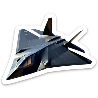 F-117 Nighthawk - Lockheed Martin (Stealth Grey) A futuristic stealth attack aircraft with a distinct faceted, angular design in a stealthy matte grey. Its sharp, jagged edges and unconventional, almost alien-like shape make it look like a shadow cutting through the night sky. The surface should appear non-reflective with subtle panel lines. sticker