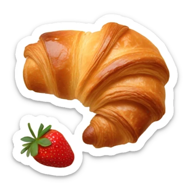 there is a croissant with strawberries in a beige plate sticker