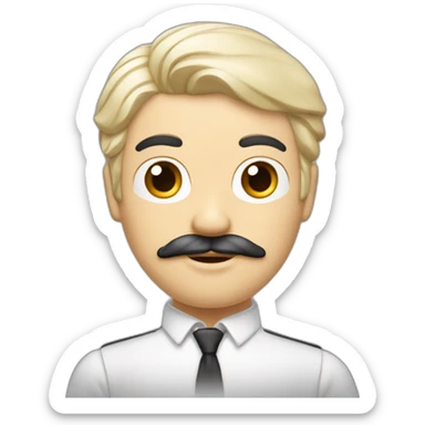 homme blanc avec cheveux noir avec une moustache carré les cheveux lisse plaqué sur le côté sticker