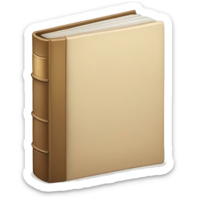 An open, hardcover book, depicted with a beige cover.  sticker