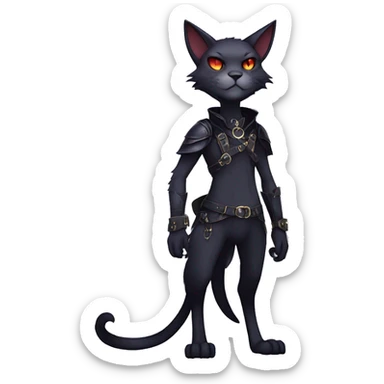 cool edgy anthro fantasy dark-shadow-themed animal vampiric cat hybrid Fakemon  with a harness and collar full body sticker
