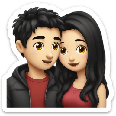 Boy black hair kissing cherry hair girl sticker