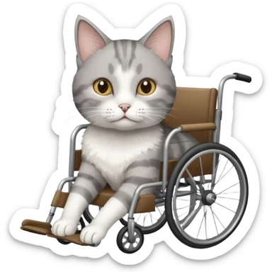 grey and white disabled cat in cat wheelchair sticker