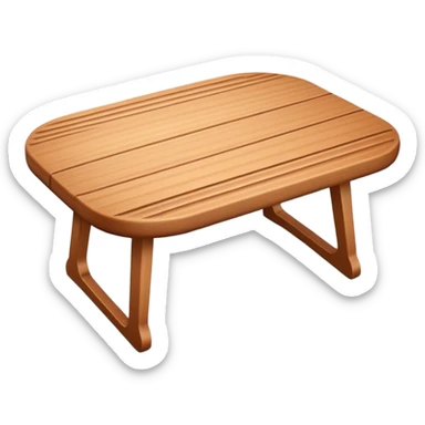 A 3D wooden table with subtle wood texture, rounded corners, gentle highlights, and a slightly angled perspective, matching the realistic-yet-simple style of the '🪑' chair emoji; medium brown tones, minimal details, emoji-friendly design. sticker