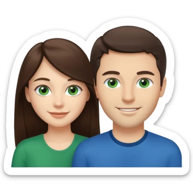 “A Polaroid-style photo of a couple with a heart of a white woman with long brunette hair and blue eyes, and a white man with short brunette hair and green eyes.” sticker