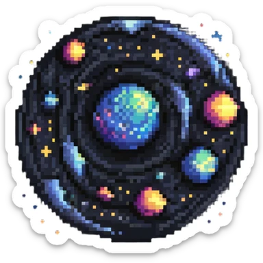 galaxy nebula orb, pixel art style, tiny stars and cosmic swirls sticker
