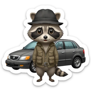 Hobo raccoon with black sedan sticker