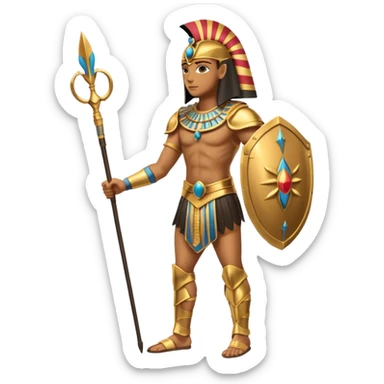 fullbody egyptian ancient soldier with spear and golden armor, holding shield sticker