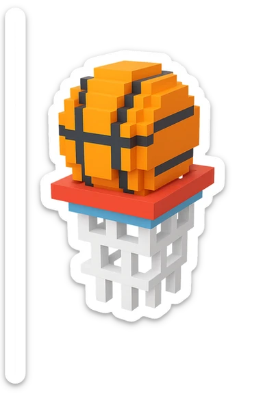 Voxel-style basketball in a net, no background, variation 3. sticker