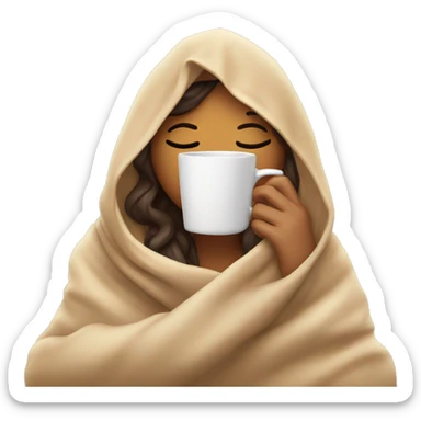 girl inside a blanket sipping coffee eyes closed sticker