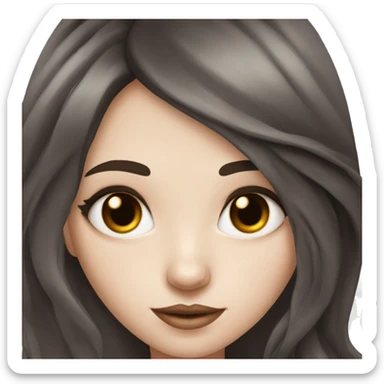 pretty pale girl with dark brown long hair makeup with black kitten sticker