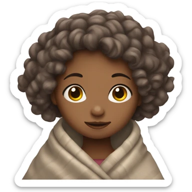 Girl with curly brown hair wrapped in blanket  sticker
