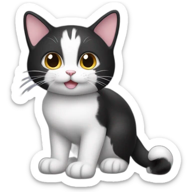 Cute happy Tux cat,her tail is raised, and the tip of the tail is a small white ball. sticker