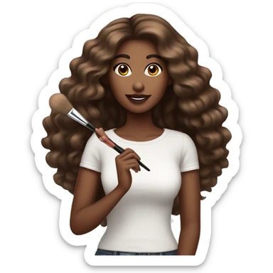  pretty brown makeup artist with very long hair holding makeup brush  sticker