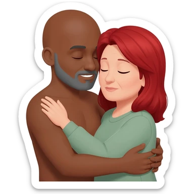 Baldheadeded black guy with gray goatee hugging white redheaded mature woman sticker