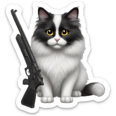 Black and white angora cat with guns sticker