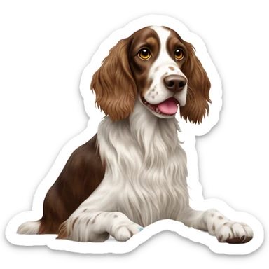 Brown and white English setter eating lucky charms sticker