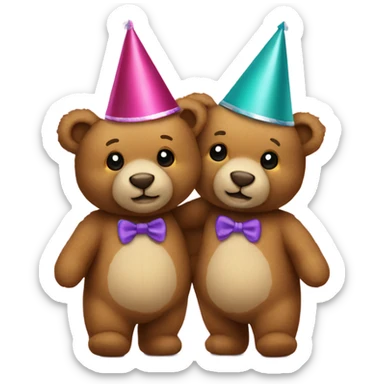 2 teddy bears wearing party hats and holding hands sticker
