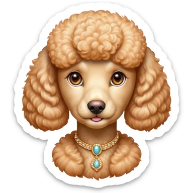 Cinematic Noble Apricot Poodle Portrait Emoji, Poised and regal, with a refined, elegant build and a meticulously groomed, curly apricot Fur, deep-set soulful warm eyes, Simplified yet sharp and sophisticated features, highly detailed, glowing with a soft, dignified glow, high shine, intelligent and graceful, stylized with an air of sophistication, focused and attentive, soft glowing outline, capturing the essence of a watchful and confident companion, so majestic it feels as though it could prance out of the screen with effortless authority! sticker