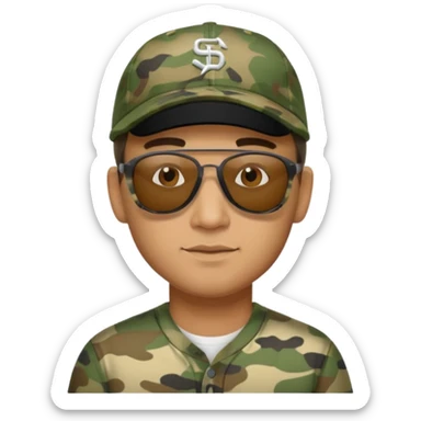  man with sunglasses on his camo baseball cap sticker