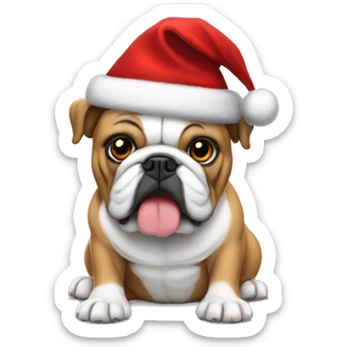 english bulldog with christmas hat sticker