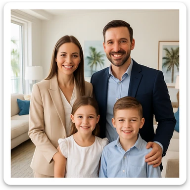 Foto hiper realista que refleje a nuestro cliente ideal de real estate: familias profesionales que desean mudarse a Miami o adquirir una segunda residencia. Familia tradicional de madre, padre, hijo e hija. sticker