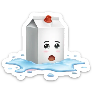 Sad milk box with spilled milk sticker