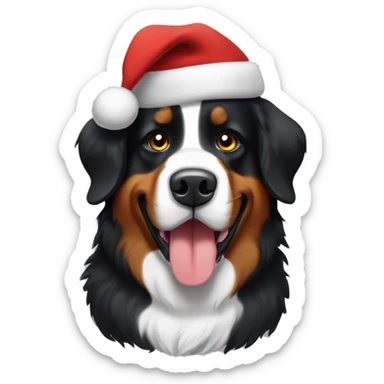 Bernese mountain dog wearing a Santa hat sticker