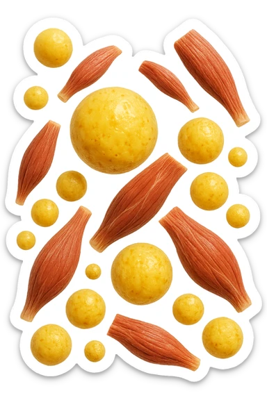 cellule di grasso gialle fluttuano in aria insieme a porzioni di tessuto muscolare umano realistico sticker