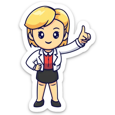 angry blonde female teacher full body without glasses, pointing finger sticker