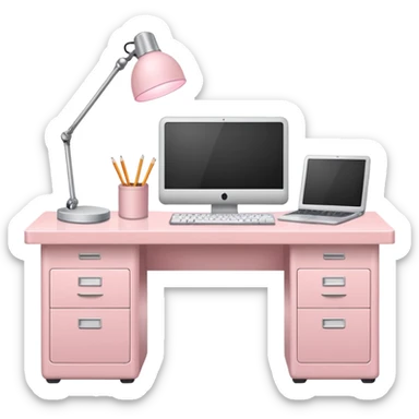 Pale Pink  Big Workstation and book and Light Pale Pink Desk lamp and computer for Lease sticker
