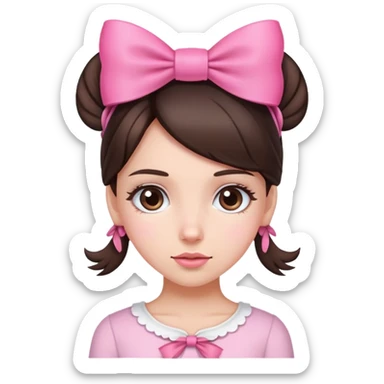 Brunette Girl with a pink bow in her hair sticker