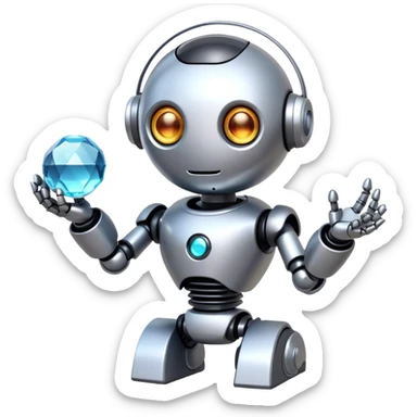 a cute robot holds a crystal ball sticker