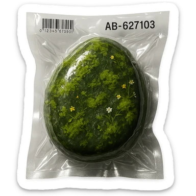 smooth stone with thick moss and scattered small flowers, glossy sticker