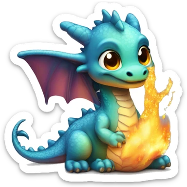 A baby dragon emoji breathing tiny puffs of glittery fire sticker