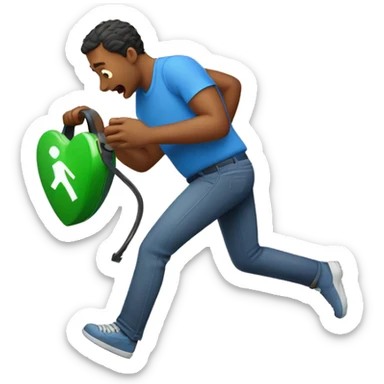 dad desperately runs and grabs a defibrillator  sticker
