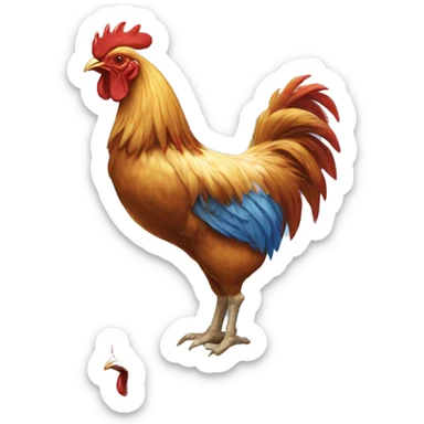 Rooster wearing a blue Tommy Bahama shirt with light blue palm trees sticker