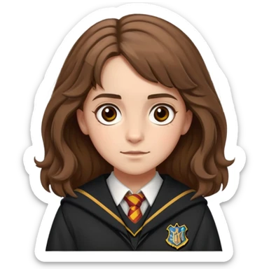 Hermione Granger portrait with bushy brown hair and Hogwarts uniform sticker