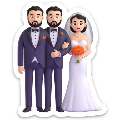 light-skinned African American bride and light-skinned groom with black goatee in a tuxedo sticker