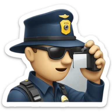 a blind policeman taking pictures of a crime sticker