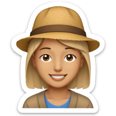 Smiling with eyes closed broken face with a hat sticker