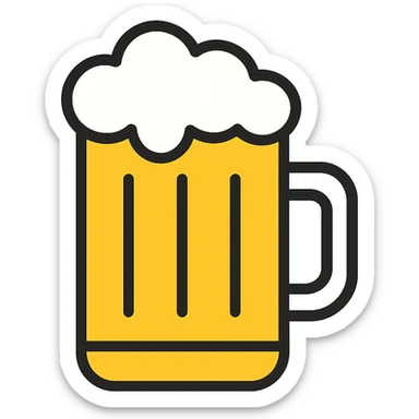 beer mug icon, color outline style, black outlines with yellow and white color accents sticker