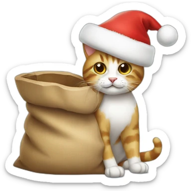 Cat with a sack in a santa's hat sticker